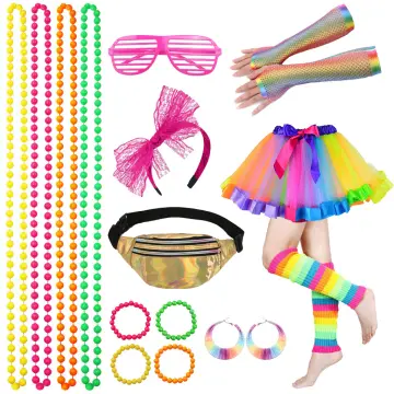 Ladies 80s 1980s NEON FANCY DRESS Dance Hen Party Outfit Costume One Size +  Plus