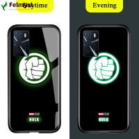 สำหรับ OPPO A16เซลล์เคสโทรศัพท์ส่องสว่างเรืองแสงในที่มืดมหัศจรรย์เคสโทรศัพท์สำหรับเด็กผู้ชายซูเปอร์ฮีโร่สำหรับผู้ชายโลโก้เคสมันวาวสไปเดอร์แมนไอรอนแมนกระจกเทมเปอร์ธอร์เคสฝาหลัง