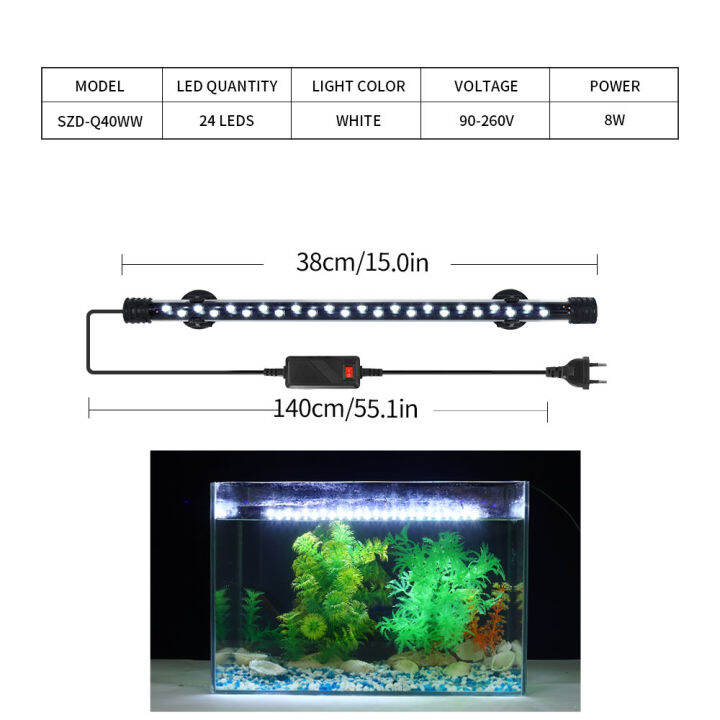Emango Marine Aquarium Light Aquarium Submersible Light Lamp T4 White+Blue/Pure White/RGB