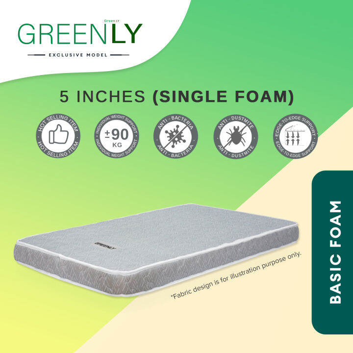 [Free Shipping T&C] GREENLY Single Foam Mattress (5 Inch Thickness) /Tilam Single Lazada
