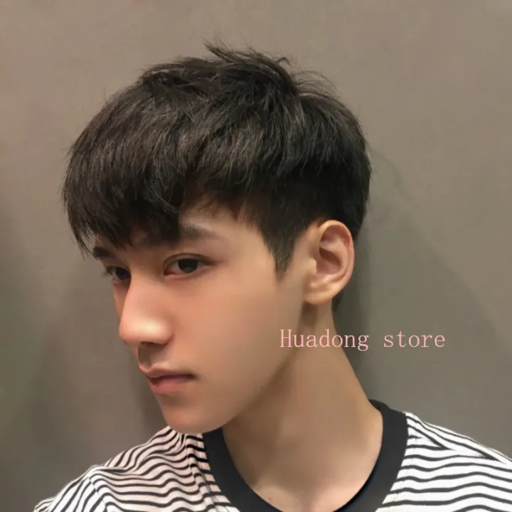Good Quality, Fast Delivery) Wigs, Men's Short Hair, Oblique Bangs,  Texture, Short Straight Hair, Stylish and Handsome Fluffy Synthetic  Headgear | Lazada Singapore