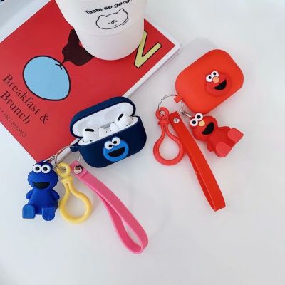 shuohaa166 การ์ตูนน่ารัก Elmo Cookie sesame street Case สำหรับ Airpods Pro gen 2 1 2 3 Pro ซิลิโคนนุ่มพวงกุญแจ