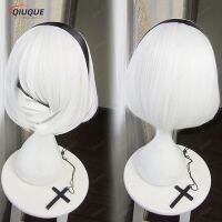 NieR:Automata 2B YoRHa No. 2 Type B Heroine Short White Bobo Heat Resistant Cosplay Costume Wig Free Black Ribbon