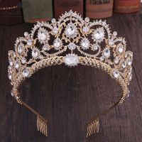 Amart สีแดงคริสตัล Tiaras วินเทจ Rhinestone ประกวดมงกุฎด้วยหวีพิสดารแต่งงานผมอุปกรณ์เครื่องประดับ