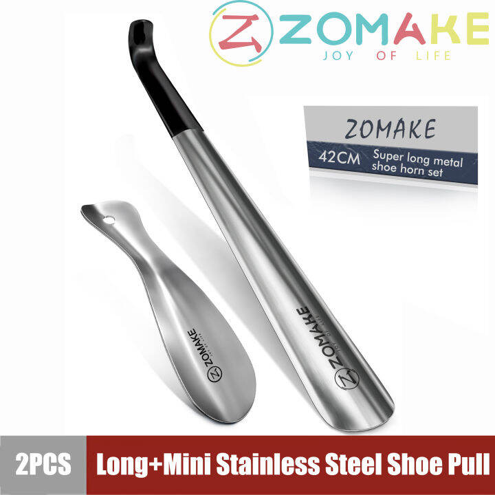 ZOMAKE Shoe Horn Set Silver Long+Short Metal Shoe Pull Stainless Steel