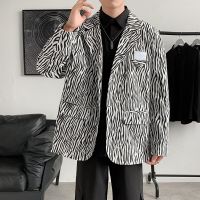 ZZOOI Zebra suit coat mens spring and autumn tide brand high street trend ruffian handsome loose personalized casual suit