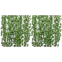 24Pcs Artificial Ivy Vine Hanging Garland False Leaf Vine Family Garden Wedding Wall Decoration, 84 Feet, Green