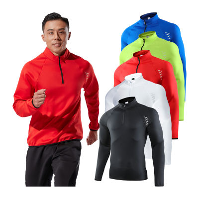 Long Sleeve Sports Shirt Stand Collar Men Quick Dry Outdoor Sweatshirt Spring Autumn Breathable Gym Running Training T Shirts