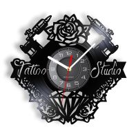 Hot sell Tattoo Studio Vinyl Record Wall Clock Tattoo Salon Tattooing Flower Wall Art Silent Retro Clock Watch Home Decor Tattooist Gift