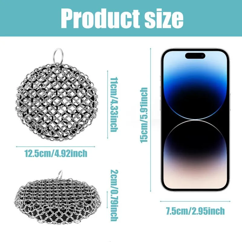 2pcs Premium 316 Stainless Steel Chainmail Scrubber Cast Iron Cleaner Chain  Mail Scrubber for Griddle Pans, BBQ Grills, and More Pot Cookware 