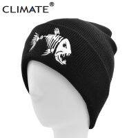 [NEW] CLIMATE Fish Fishbone Beanie Hat Winter Fishing Warm Beanie Fisher Black Knit Fish Bone Cool HipHop Hat for Winter fishing