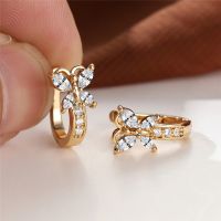 Cute Butterfly Small Hoop Earrings Female Luxury Crystal Wedding Earrings Vintage Gold Color Minimalist Jewelry For Women Trendy