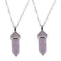 2X Crystal Hexagonal Healing Point Amethyst Pendant Cut Pendant Necklace