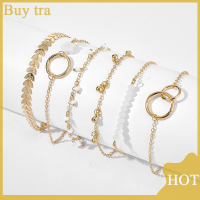 [Buytra] 6ชิ้น/เซ็ต Boho Bracelet ชุดสตรีพู่ใบไม้สร้อยข้อมือวงกลม