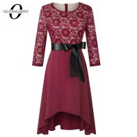 ZZOOI Spring Women Elegant Lace Patchwork Dresses Formal Cocktail Party Retro Flare Dress 1EA187