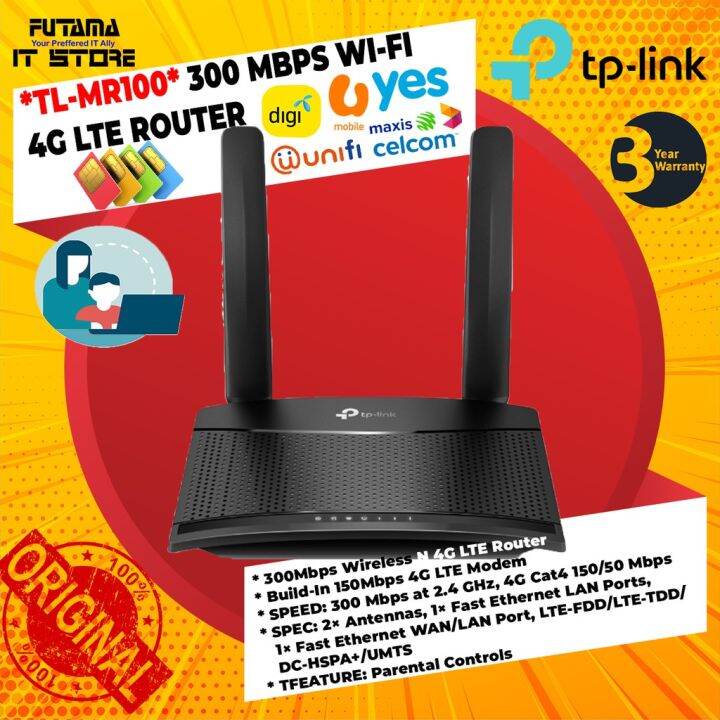 TPLink TLMR100 Wireless N300 4G LTE Mobile Direct Sim Modem Router