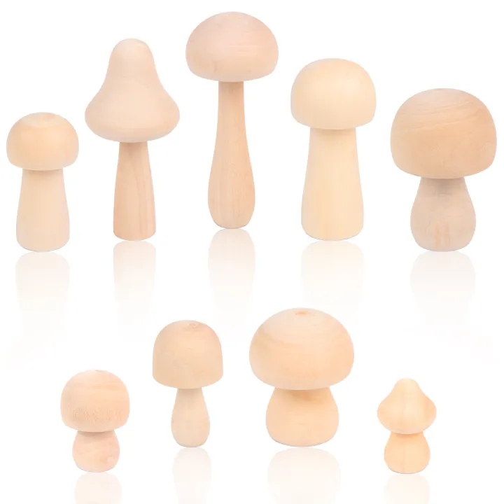 FS 9 Pcs Wooden Mushroom Set Natural Unfinished Mushrooms Unpainted