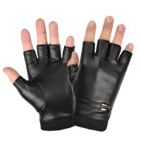 SLWIS Unisex Outdoor Dancing Performance Black Female PU Leather Half Finger Solid Slip Resistant Thick Guantes Fitness Leather Gloves Fingerless Glov