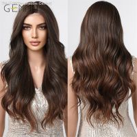 Ombre Dark Brown Hairline Lace Wig Synthetic Brown Long Wavy Wigs for Women Middle Part Cosplay Natural Hair Heat Resistant [ Hot sell ] Decoration Center