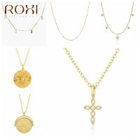 ROXI Temperament Round Cross Pendant Necklace For Women 925 Silver Necklace For Girl Clavicle Chain Necklace Jewelry Collares