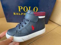 Ralphˉ Laurenˉ 2023 autumn and winter soft PU leather high-top sea blue single buckle boys and girls shoes