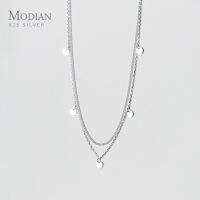 Modian คลาสสิกของแท้925เงินสเตอร์ลิง Double Layer Sequins จี้สร้อยคอผู้หญิงปรับสร้อยคอ Fine Jewelry