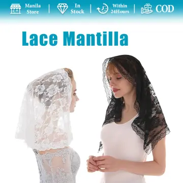 Evintage Veils~ Cream White Spanish Lace Floral Lace Mantilla