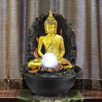 Buddha Statue Decorative Fountains Indoor Water Fountains Resin Crafts Gifts Feng Shui Desktop Home Fountain 110V 220V E