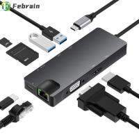 FEBRAIN ตัวอ่าน SD ชาร์จ VGA PD USB ฮับ Type-C อีเธอร์เน็ตกิกะบิตแท่นวางมือถือ4K HDMI