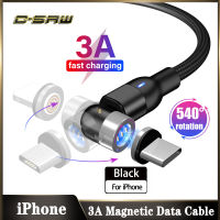 C-SAW 1M 2Mยูเอสบีแม่เหล็กสายข้อมูล540หมุนMicro USB AndroidประเภทC iPhone 3A Fastสายชาร์จสายสำหรับiPhone 6S 7 8 Plus Xr 11 VIVO OPPO Samsung Huawei Xiaomi Redmiเกมสาย