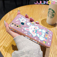 Jlingji เคสสำหรับ Vivo Y17 Y15 Y12 Y11 2019 Y02s Y16 Y12i Y35 5G Y56 5G เคสกระต่ายสีขาวน่ารักการ์ตูนสุดหรูกรอบชุบสี่เหลี่ยมเคสเคสมือถือซิลิโคนกันกระแทกฝาหลังป้องกันเลนส์กล้อง