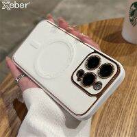 Luxury Plating Leather Magnetic For Magsafe Case For iPhone 14 Pro Max Plus 13 12 11 Wireless Charging Shockproof Silicone Cover