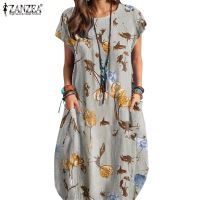 COD SDFGERTYTRRT ZANZEA Women Thin Summer Holiday Plus Size Printing Street Fashion Side Pockets Pure Cotton Dress