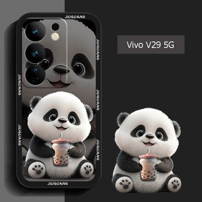 Vivo V29 5Gแผ่นหลังกระจกเทมเปอร์การ์ตูนแมวสำหรับ Vivo V29 5G เคสโทรศัพท์ป้องกันการกระแทกพร้อม Tutup Lensa Kamera