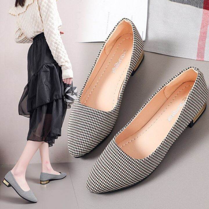 2021 spring and autumn large size foreign trade new single shoes flat heel  pointed toe plaid women's AliExpress 35 to 42 yards set feet 