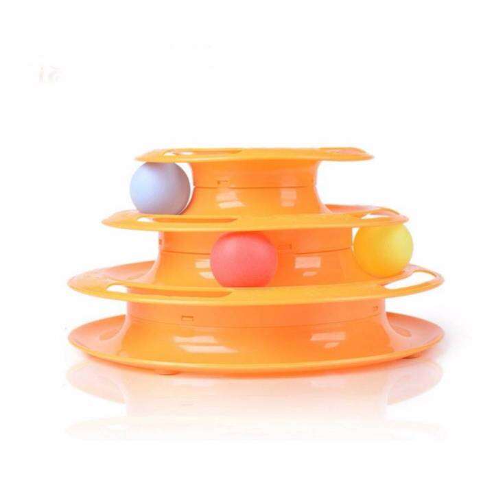 ของเล่นแมว-รางบอลทาวเวอร์-3-ชั้น-สีส้ม-รางบอลแมว-plastic-three-levels-tower-tracks-cat-toy-คอนโดแมว-คอนโดแมว-อาหารแมว-ชุดแมว-ขนาด-25-14-16-cm