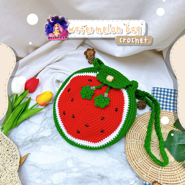 handmade100-กระเป๋าถักโครเชต์ไหมพรม-แตงโม-watermelon-น่ารักๆ