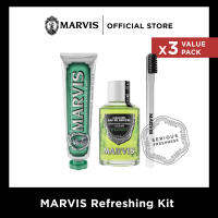 [ MARVIS Refreshing Kit ] Classic Strong Mint 85ML + Mouthwash Spear Mint 120 ML + Toothbrush White