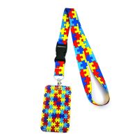 Autism Pattern Neck Keychain Necklace Webbings Ribbons Anime Cartoon Neck Strap Lanyard ID badge Holder Keychain Lanyards Gifts