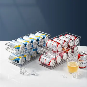 2-Tier Soda Can Organizer for Refrigerator, Automatic Rolling