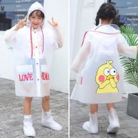 Childrens Raincoat Solid Color Boys School Bag One-piece Poncho Long Walking Pupils Thickening Girls Raincoat Jacket