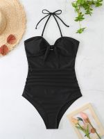 HOT★หนึ่งชิ้นชุดว่ายน้ำสตรี2023ใหม่ Halter Bow ชุดว่ายน้ำ Push Up เซ็กซี่ Bodysuit Monokini ฤดูร้อนสวมชุดว่ายน้ำหญิง