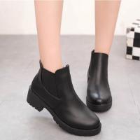 COD dsdgfhgfsdsss Womens Simple Black Nude Boots Fashion Thick Heel Round Leather Martin Boots