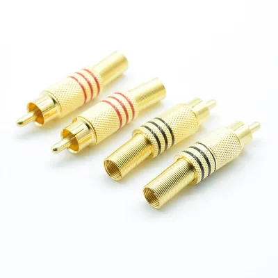 4Pcs/2pairs Gold Plated RCA Connector Plug Audio Male Connector With Metal Spring Cable Protector red black