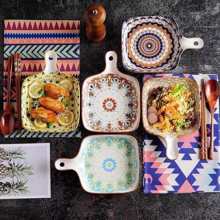 Onhand! Japanese Ceramic Square Pan Plate Microwave Bakeware Dinnerware