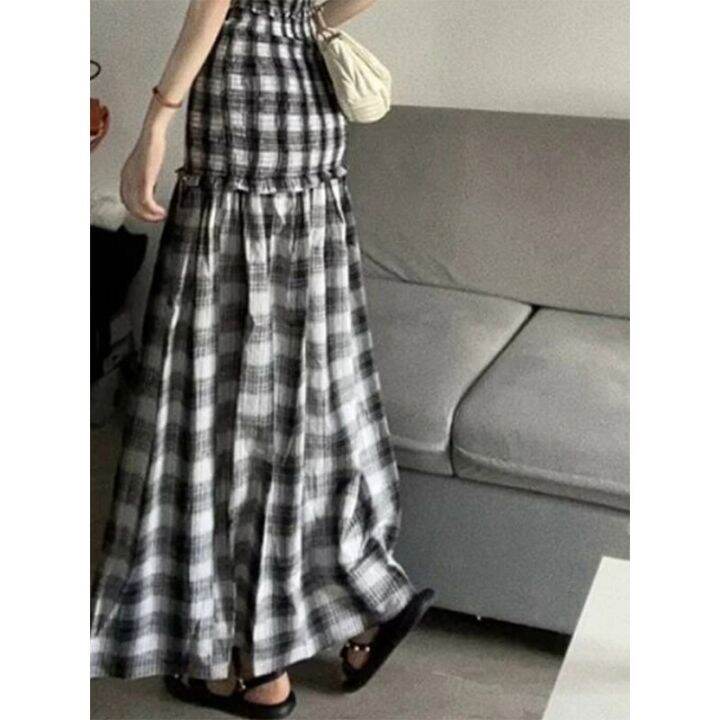 mexzt-vintage-plaid-dress-women-slit-strapless-irregular-a-line-midi-dresses-korean-split-slash-neck-slim-sundress-vestidos