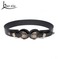 New Fashion vintage double silver metal buckle female leather belts for women carving waistband dress decoration Accessories