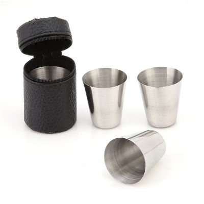 4 Pcs 30ML 70ML 180ML Stainless Steel Camping Cup Mug Camping Hiking Portable Tea Coffee Beer Cup With Black Bag