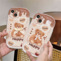 เคสโทรศัพท์น่ารักสำหรับ IPhone 11 12 13 14 15 Pro Max ปลอกผูกโบว์หมีแฟชั่นฝาหลังเคสโทรศัพท์กันกระแทก