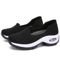 (DNK)Air Cushion Rubber Shoes Women Korean Black Shoes Lightweight Wedge Sneakers Ladies Slip on Shoes